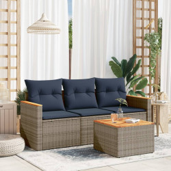 Conjunto de sofá de jardim com 4 peças e almofadas em rattan sintético cinza
