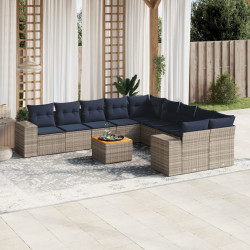 Conjunto de sofá de jardim com 11 peças e almofadas em rattan sintético cinza