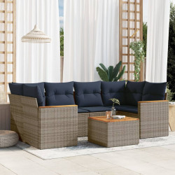 Conjunto de sofá de jardim com 7 peças e almofadas em rattan sintético cinza
