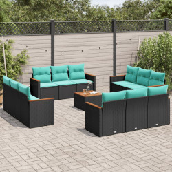 Conjunto de sofá de jardim com 13 peças e almofadas em rattan sintético preto