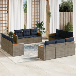 Conjunto de sofá de jardim com 12 peças e almofadas em rattan sintético cinza
