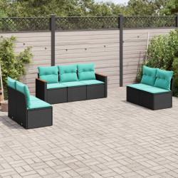 Conjunto de sofá de jardim com 7 peças e almofadas em rattan sintético preto