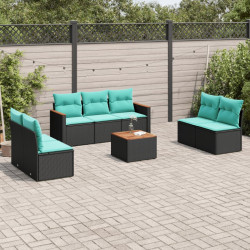 Conjunto de sofá de jardim com 8 peças e almofadas em rattan sintético preto