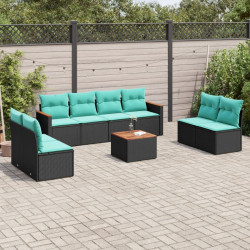 Conjunto de sofá de jardim de 9 peças com almofadas em rattan sintético preto