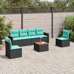 Conjunto de sofá de jardim com 7 peças e almofadas em rattan sintético preto