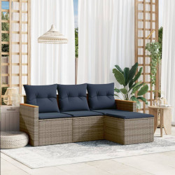 Conjunto de sofá de jardim com 4 peças e almofadas em rattan sintético cinza