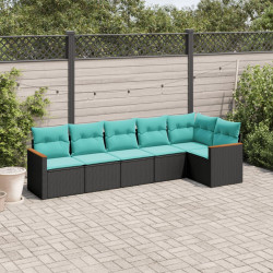 Conjunto de sofá de jardim com 6 peças e almofadas em rattan sintético preto
