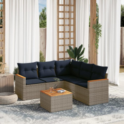 Conjunto de sofá de jardim com 6 peças e almofadas em rattan sintético cinza