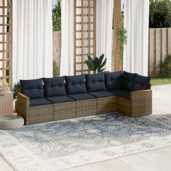 Conjunto de sofá de jardim com 6 peças e almofadas em rattan sintético cinza