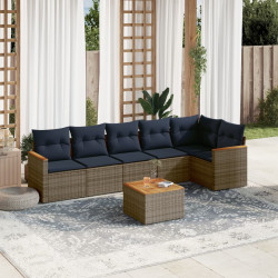 Conjunto de sofá de jardim com 7 peças e almofadas em rattan sintético cinza