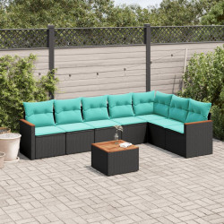 Conjunto de sofá de jardim com 8 peças e almofadas em rattan sintético preto