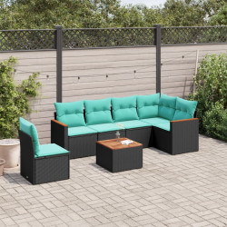 Conjunto de sofá de jardim com 7 peças e almofadas em rattan sintético preto