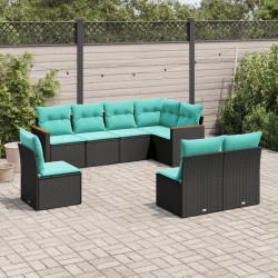 Conjunto de sofá de jardim com 8 peças e almofadas em rattan sintético preto