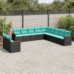 Conjunto de sofá de jardim com 11 peças e almofadas em rattan sintético preto