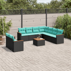 Conjunto de sofá de jardim com 10 peças e almofadas em rattan sintético preto