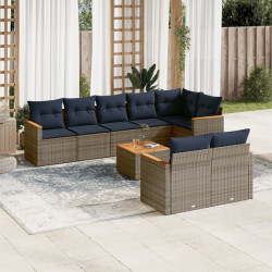 Conjunto de sofá de jardim de 9 peças com almofadas em rattan sintético cinza