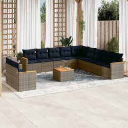 Conjunto de sofá de jardim com 12 peças e almofadas em rattan sintético cinza