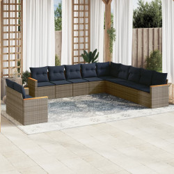 Conjunto de sofá de jardim com 11 peças e almofadas em rattan sintético cinza