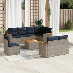 Conjunto de sofá de jardim de 9 peças com almofadas em rattan sintético cinza