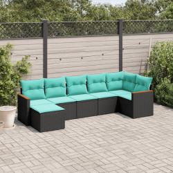 Conjunto de sofá de jardim com 7 peças e almofadas em rattan sintético preto