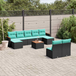 Conjunto de sofá de jardim com 10 peças e almofadas em rattan sintético preto