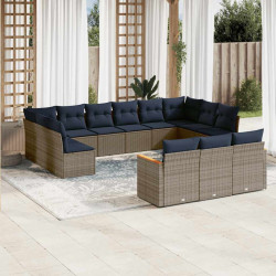 Conjunto de sofá de jardim com 13 peças e almofadas em rattan sintético cinza