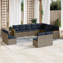 Conjunto de sofá de jardim com 12 peças e almofadas em rattan sintético cinza
