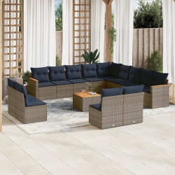 Conjunto de sofá de jardim com 14 peças e almofadas em rattan sintético cinza