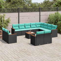Conjunto de sofá de jardim com 13 peças e almofadas em rattan sintético preto