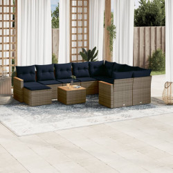 Conjunto de sofá de jardim com 11 peças e almofadas em rattan sintético cinza