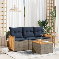 Conjunto de sofá de jardim com 4 peças e almofadas em rattan sintético cinza