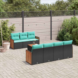 Conjunto de sofá de jardim com 8 peças e almofadas em rattan sintético preto