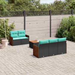 Conjunto de sofá de jardim com 6 peças e almofadas em rattan sintético preto