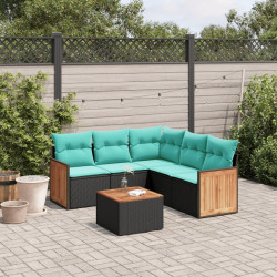 Conjunto de sofá de jardim com 6 peças e almofadas em rattan sintético preto