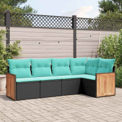 Conjunto de sofá de jardim de 5 peças com almofadas em rattan sintético preto