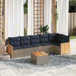 Conjunto de sofá de jardim com 7 peças e almofadas em rattan sintético cinza