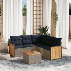 Conjunto de sofá de jardim com 6 peças e almofadas em rattan sintético cinza