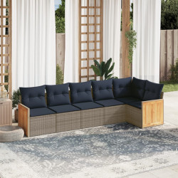Conjunto de sofá de jardim com 6 peças e almofadas em rattan sintético cinza