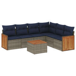 Conjunto de sofá de jardim com 7 peças e almofadas em rattan sintético cinza