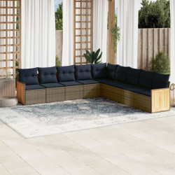 Conjunto de sofá de jardim de 9 peças com almofadas em rattan sintético cinza