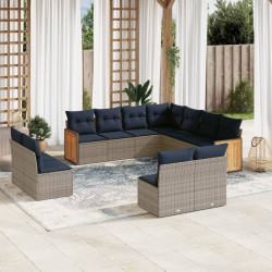 Conjunto de sofá de jardim com 11 peças e almofadas em rattan sintético cinza