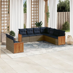 Conjunto de sofá de jardim de 9 peças com almofadas em rattan sintético cinza