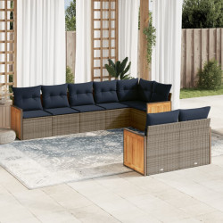 Conjunto de sofá de jardim com 8 peças e almofadas em rattan sintético cinza