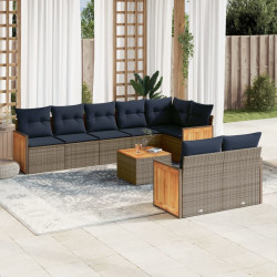 Conjunto de sofá de jardim de 9 peças com almofadas em rattan sintético cinza