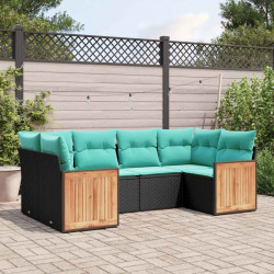 Conjunto de sofá de jardim com 6 peças e almofadas em rattan sintético preto