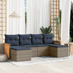Conjunto de sofá de jardim com 6 peças e almofadas em rattan sintético cinza
