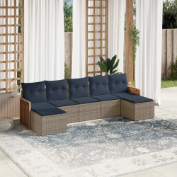 Conjunto de sofá de jardim com 7 peças e almofadas em rattan sintético cinza