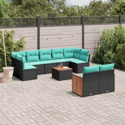Conjunto de sofá de jardim com 10 peças e almofadas em rattan sintético preto