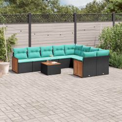 Conjunto de sofá de jardim com 10 peças e almofadas em rattan sintético preto