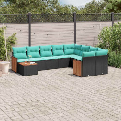 Conjunto de sofá de jardim com 10 peças e almofadas em rattan sintético preto